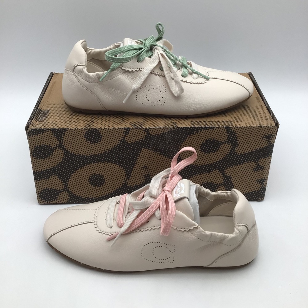 Coach Soft Sneaker White Leather Low Top Lace Up Shoes CEE51 Womens Size 9 B NEW